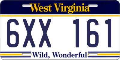 WV license plate 6XX161