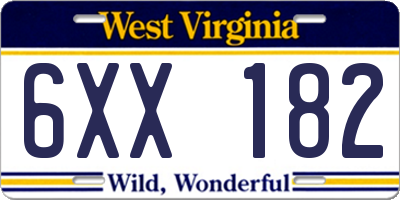 WV license plate 6XX182