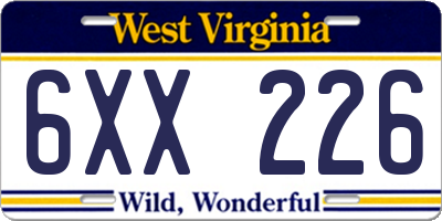 WV license plate 6XX226