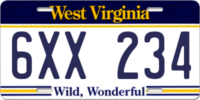 WV license plate 6XX234