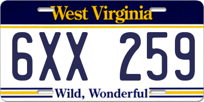 WV license plate 6XX259