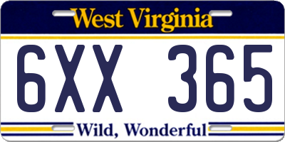 WV license plate 6XX365