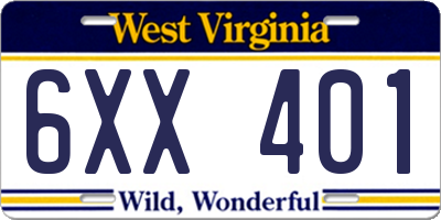 WV license plate 6XX401