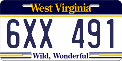 WV license plate 6XX491