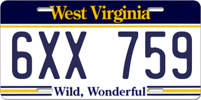 WV license plate 6XX759