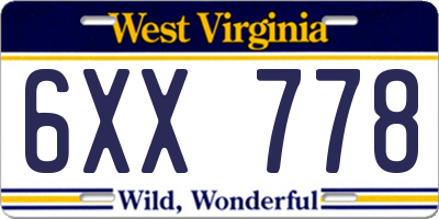 WV license plate 6XX778