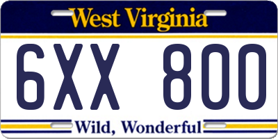WV license plate 6XX800