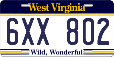 WV license plate 6XX802