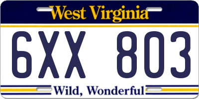 WV license plate 6XX803