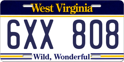 WV license plate 6XX808