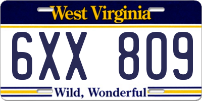 WV license plate 6XX809