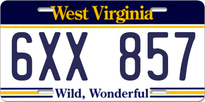 WV license plate 6XX857