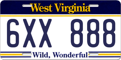 WV license plate 6XX888