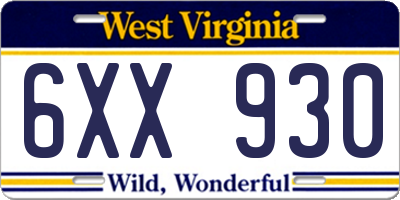 WV license plate 6XX930