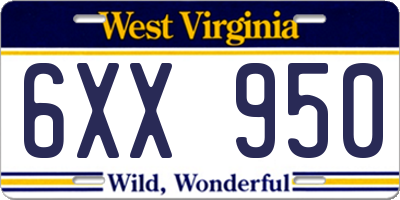 WV license plate 6XX950