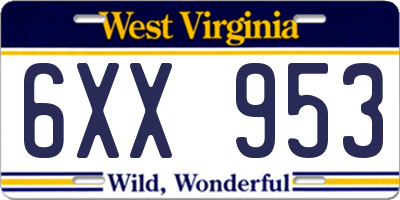 WV license plate 6XX953