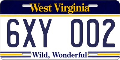 WV license plate 6XY002