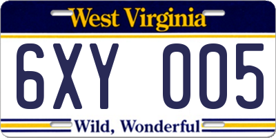 WV license plate 6XY005