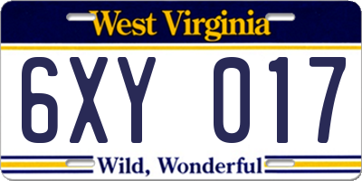 WV license plate 6XY017