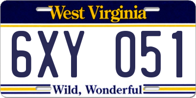 WV license plate 6XY051