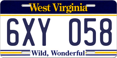 WV license plate 6XY058