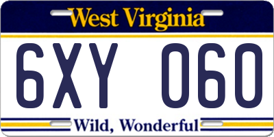 WV license plate 6XY060