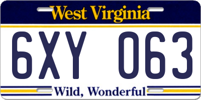 WV license plate 6XY063