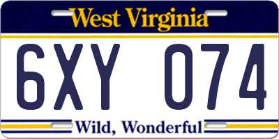 WV license plate 6XY074