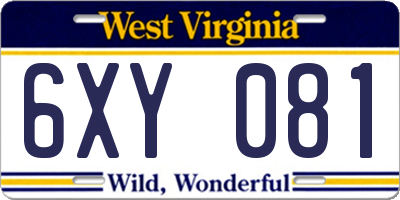 WV license plate 6XY081