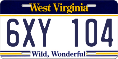 WV license plate 6XY104