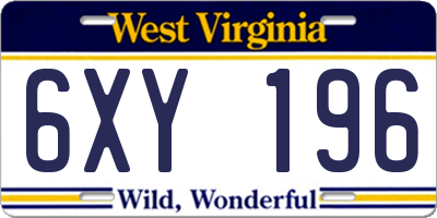 WV license plate 6XY196
