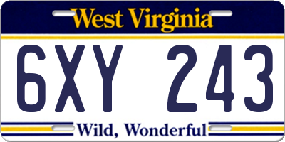 WV license plate 6XY243