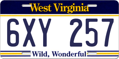 WV license plate 6XY257