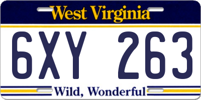 WV license plate 6XY263