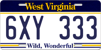 WV license plate 6XY333