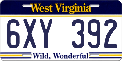 WV license plate 6XY392