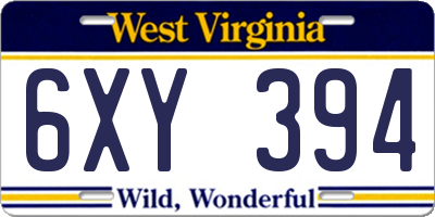 WV license plate 6XY394