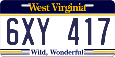 WV license plate 6XY417
