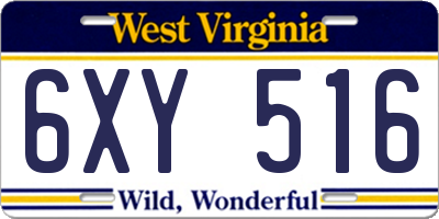 WV license plate 6XY516