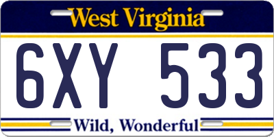 WV license plate 6XY533