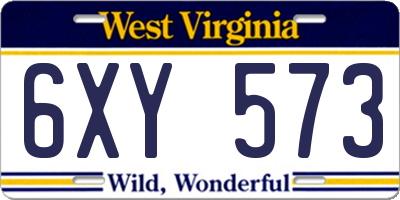 WV license plate 6XY573
