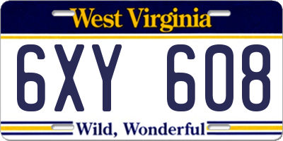 WV license plate 6XY608