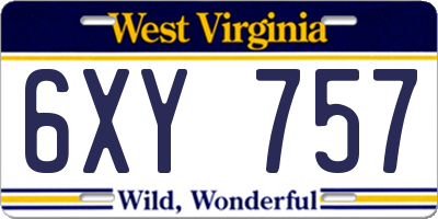 WV license plate 6XY757