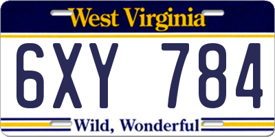 WV license plate 6XY784