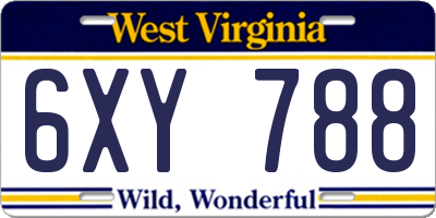 WV license plate 6XY788