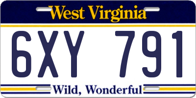 WV license plate 6XY791