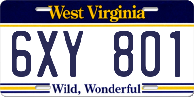 WV license plate 6XY801