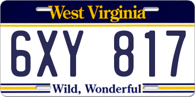 WV license plate 6XY817