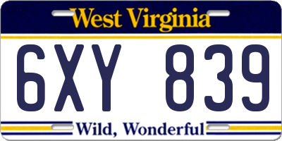 WV license plate 6XY839