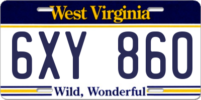 WV license plate 6XY860